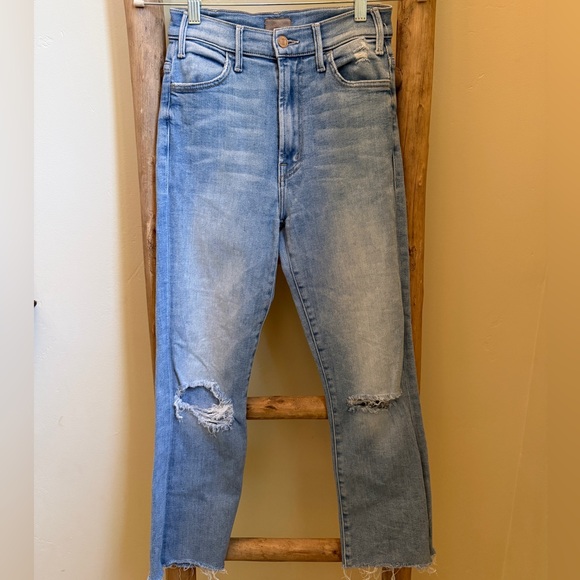 MOTHER Denim - MOTHER The Hustler Ankle Chew Light Blue Distressed Jeans